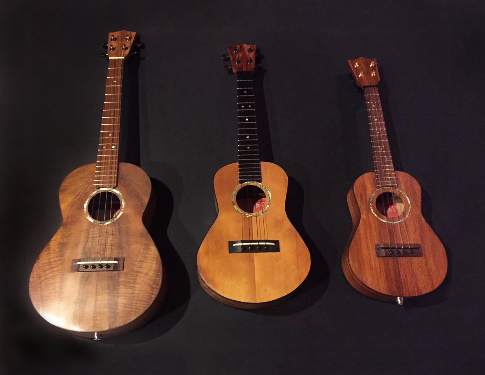 Randolph offers three sizes of custom-built ukulele: Concert, Tenor and Baritone.